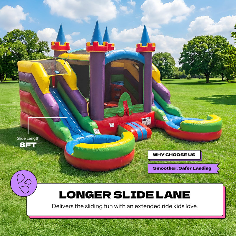 POP JUMP Rainbow Castle Bounce House with Dual Slide Combo